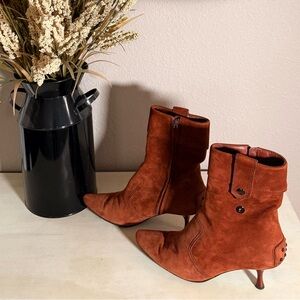 Tod's Rust Brown Suede Leather Boots      2.75” Heel Size 7 (EU 37)